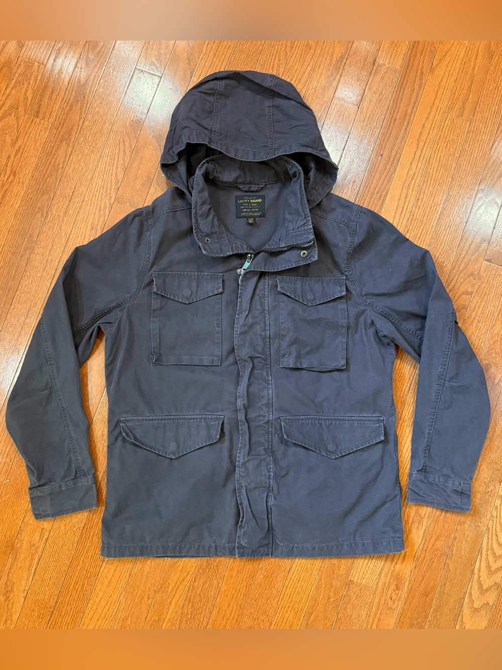 Lucky Brand Men's Large M-65 Military Field Jacket Hooded Utility Coat Cotton